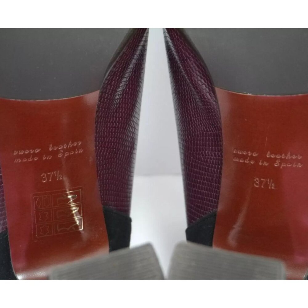 NEW Chie Mihara Shoes Mod Mary Jane Pumps Suede Leather Heels SZ 37.5 Burgundy - Picture 8 of 8